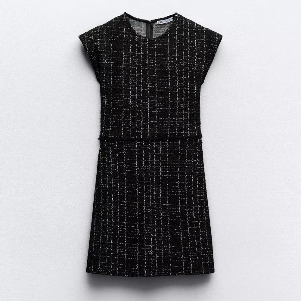 Zara Black and White Tweed Mini Dress